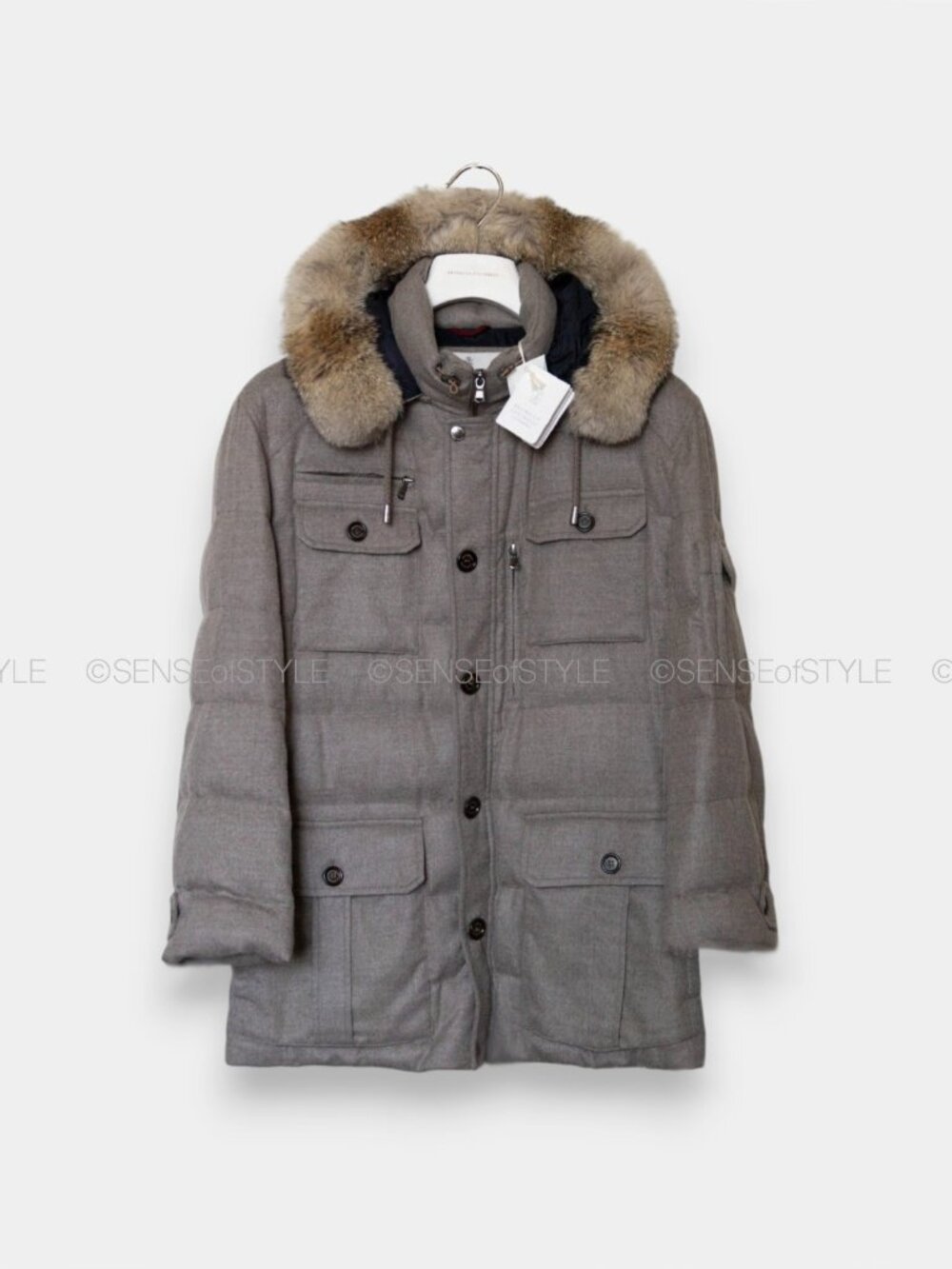 Brunello Cucinelli 100% Cashmere Coat Jacket Parka Fox Trim Hooded Size M
